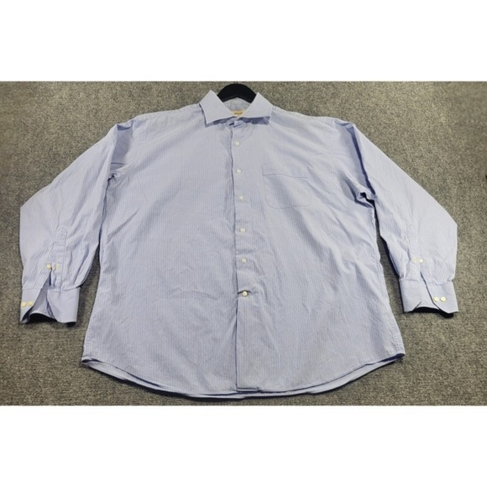 Tommy Bahama  Men's 17.5/34-35 Blue Striped Cotton Button Down Long Sleeve Shirt